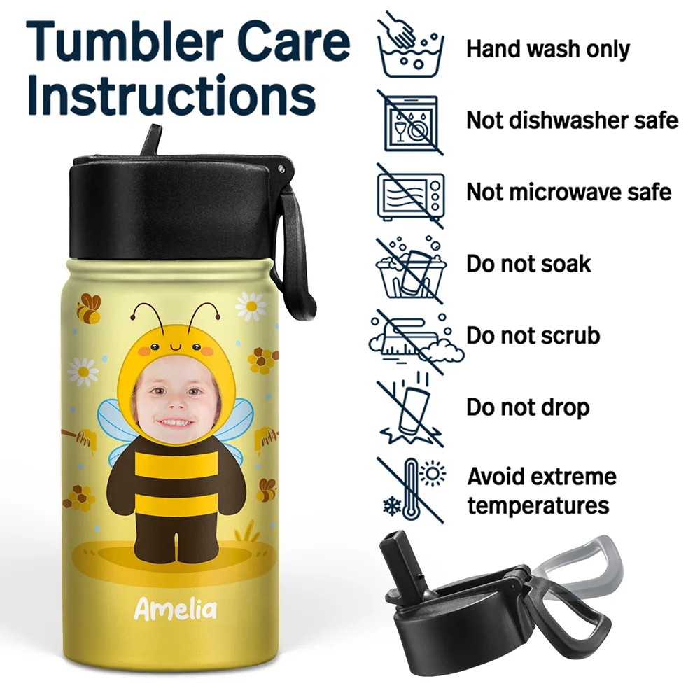 Custom Photo Cute Kid Cosplay Animal - Personalized Kids Water Bottle - Image 6