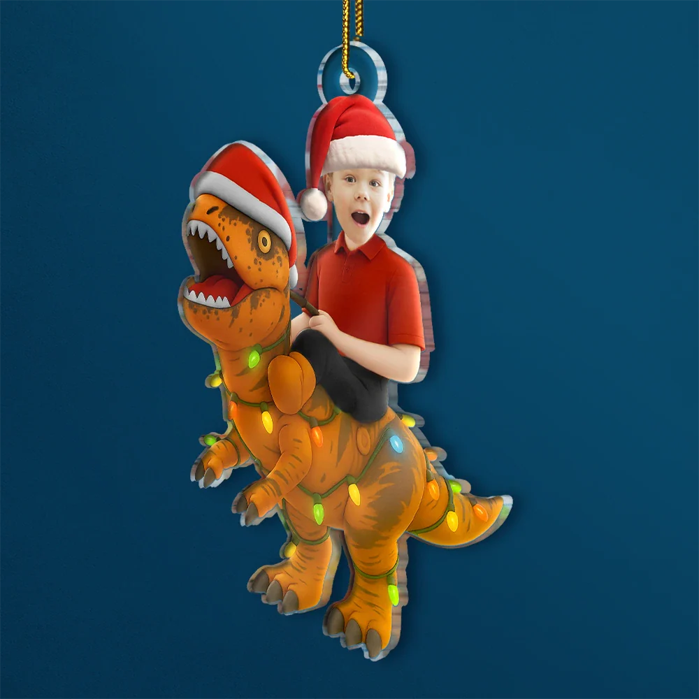 Custom Photo Cute Kid Xmas Dinosaur - Personalized Acrylic Photo Ornament - Image 3