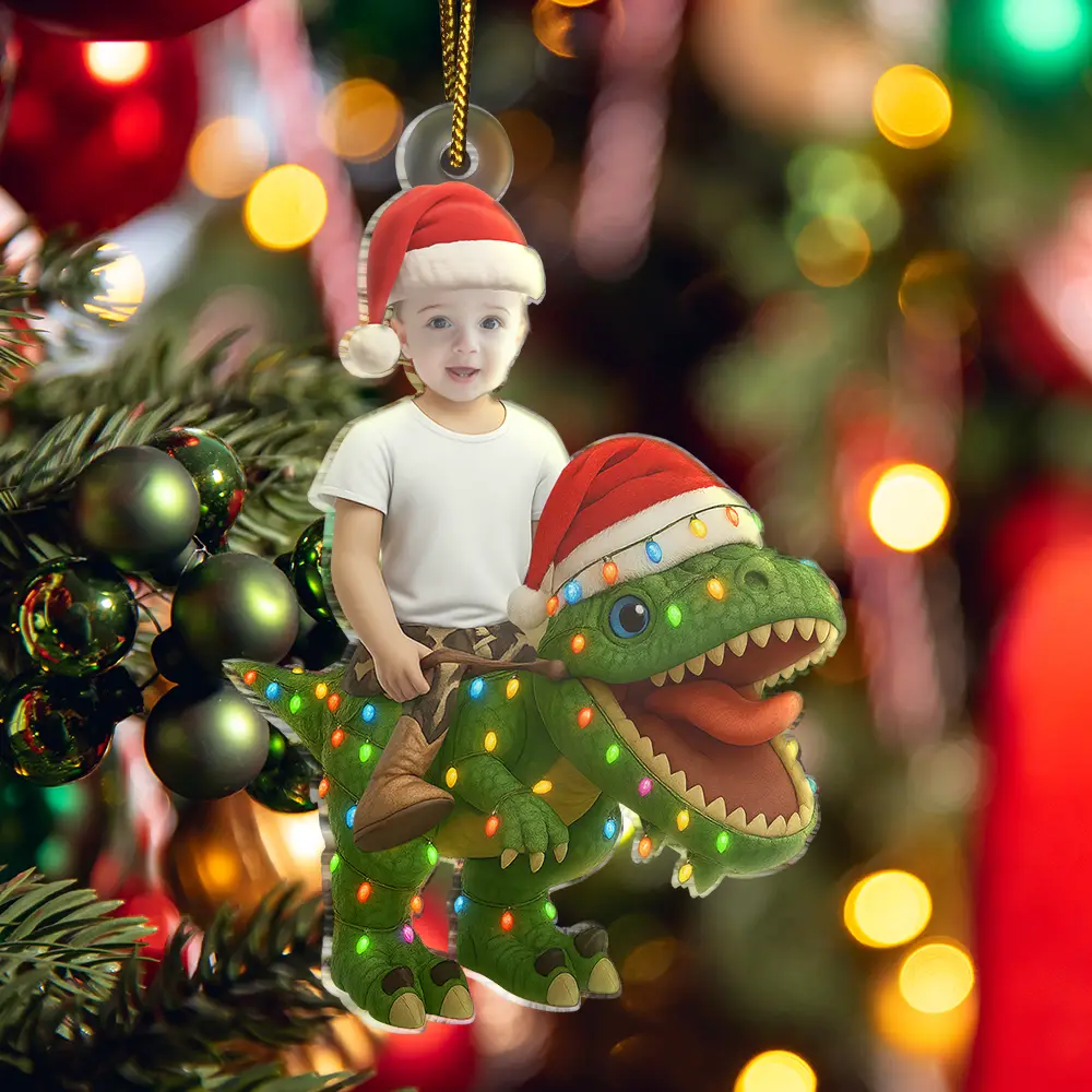 Custom Photo Cute Kid Xmas Dinosaur - Personalized Acrylic Photo Ornament - Image 6