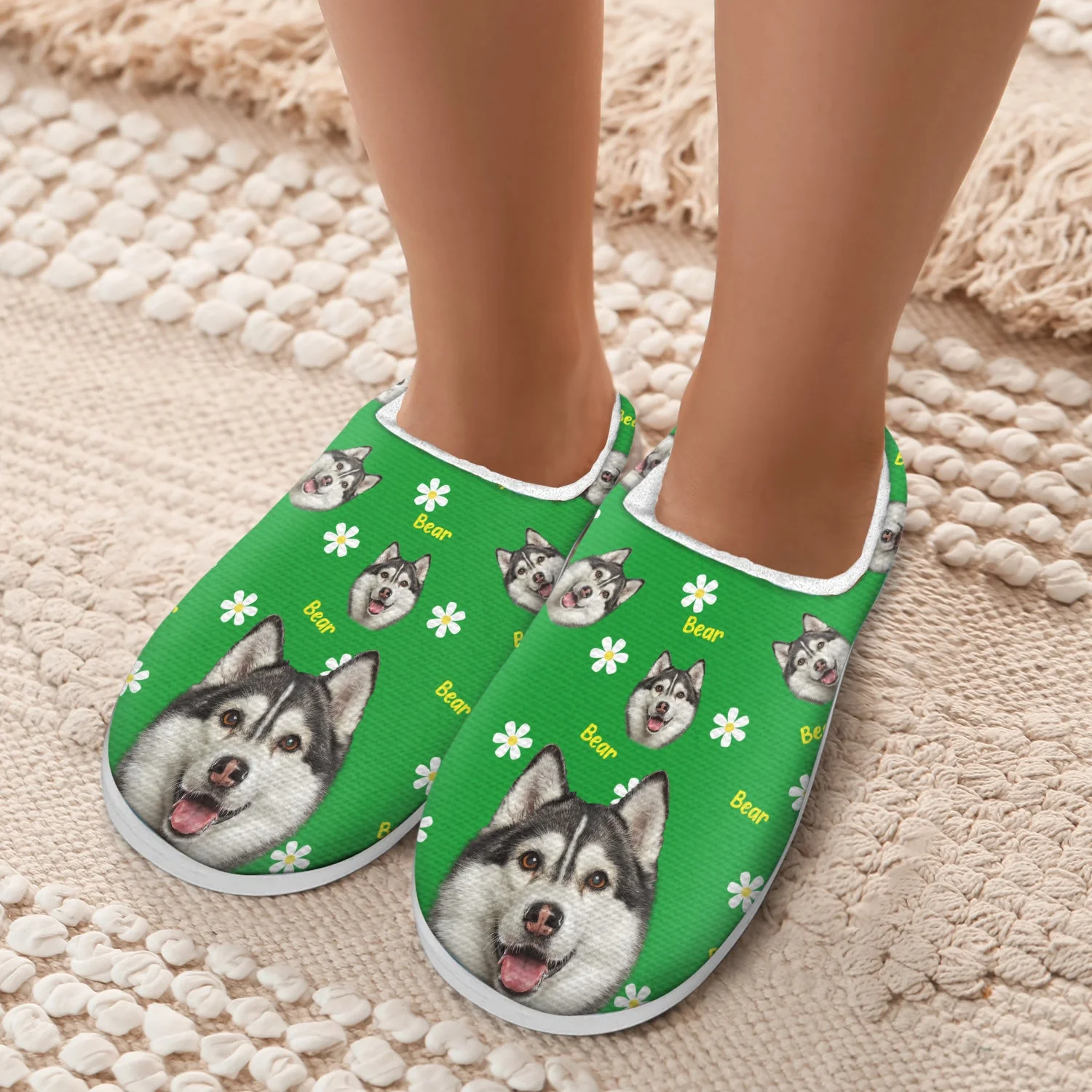 Custom Photo Cute Pattern - Gift For Pet Lovers - Personalized Fluffy Slippers - Image 6