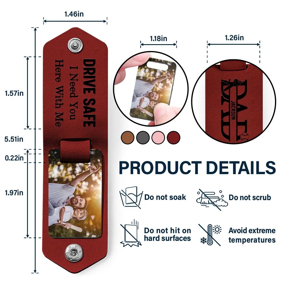 Custom Photo Dad Drive Safe With Kids Names - Personalized Leather Photo Keychain - Image 4
