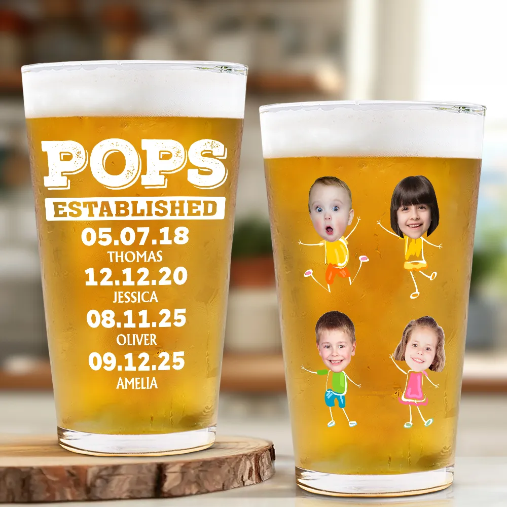 Custom Photo Dad Established Funny Kid - Personalized Beer Glass - Image 3