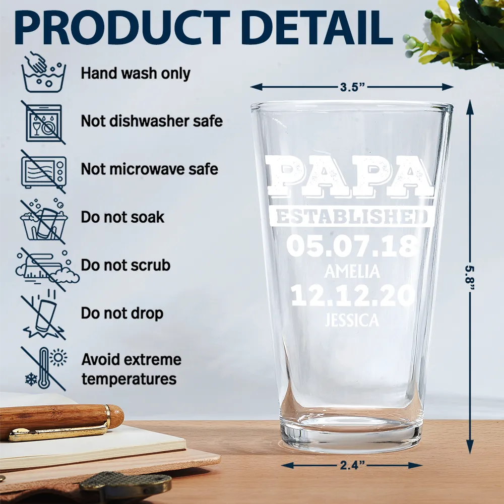 Custom Photo Dad Established Funny Kid - Personalized Beer Glass - Image 6