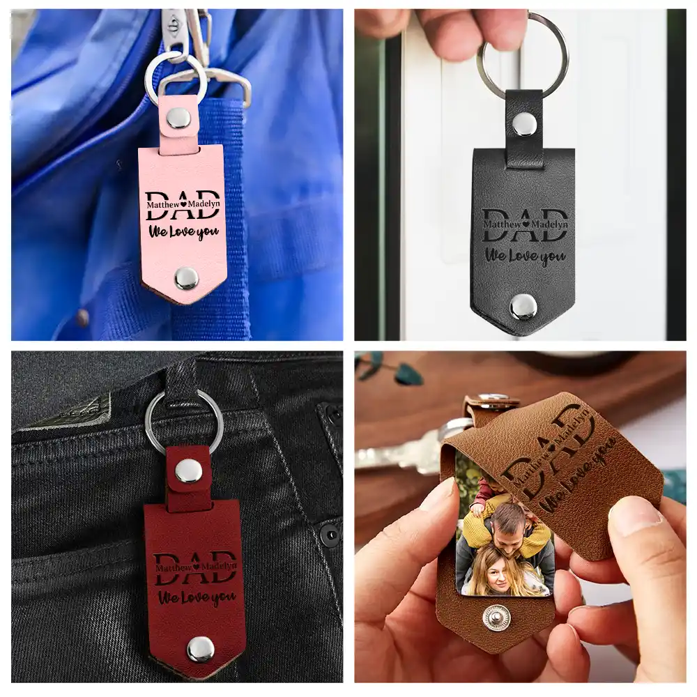 Custom Photo Dad I Love You Drive Safe I Need You Here With Me - Gift For Father, Grandpa Husband - Personalized Leather Photo Keychain - Image 5