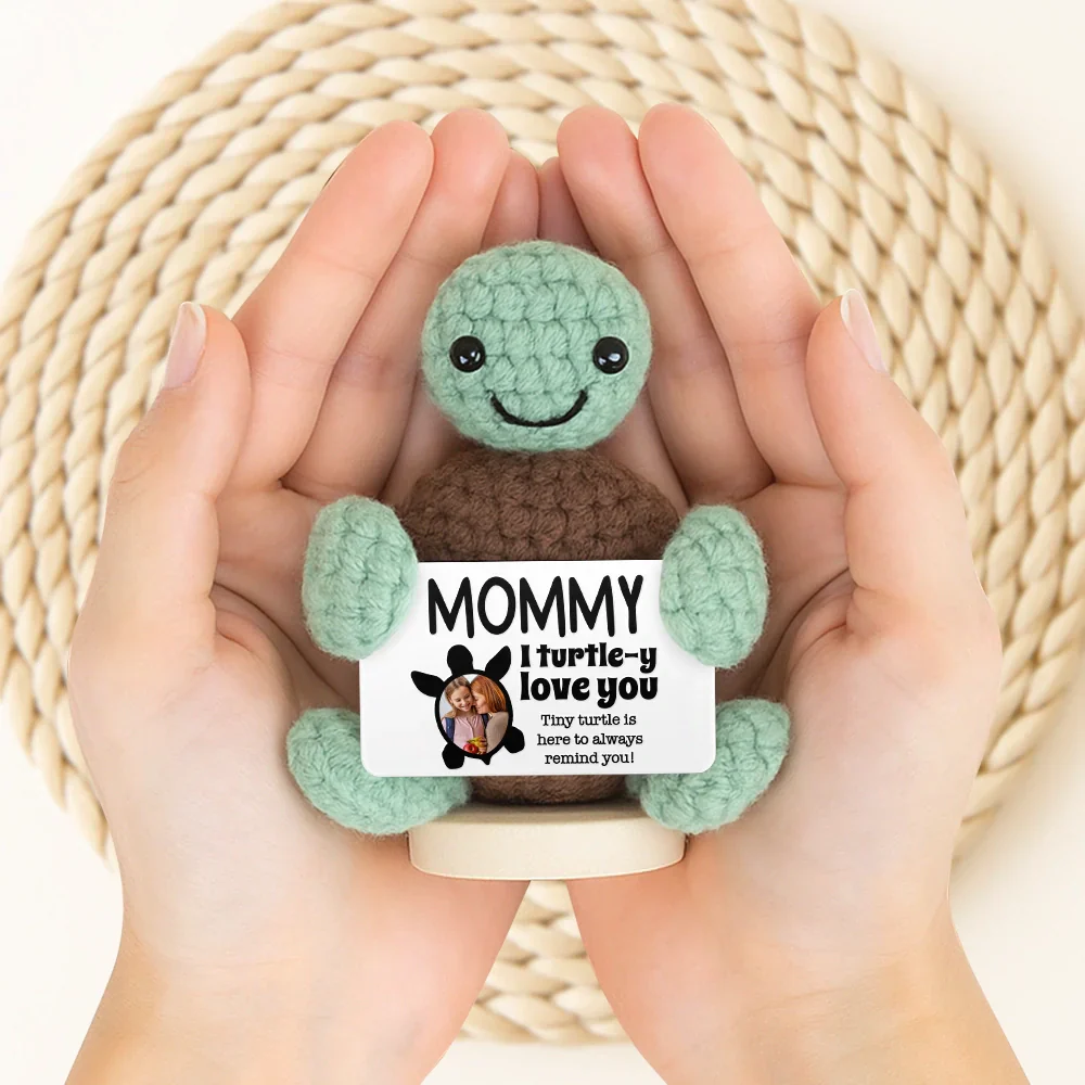 Custom Photo Dad Mom I Turtle-y Love You Thanks For Always Having My Back - Personalized Doll Crochet With Custom Card - Image 3