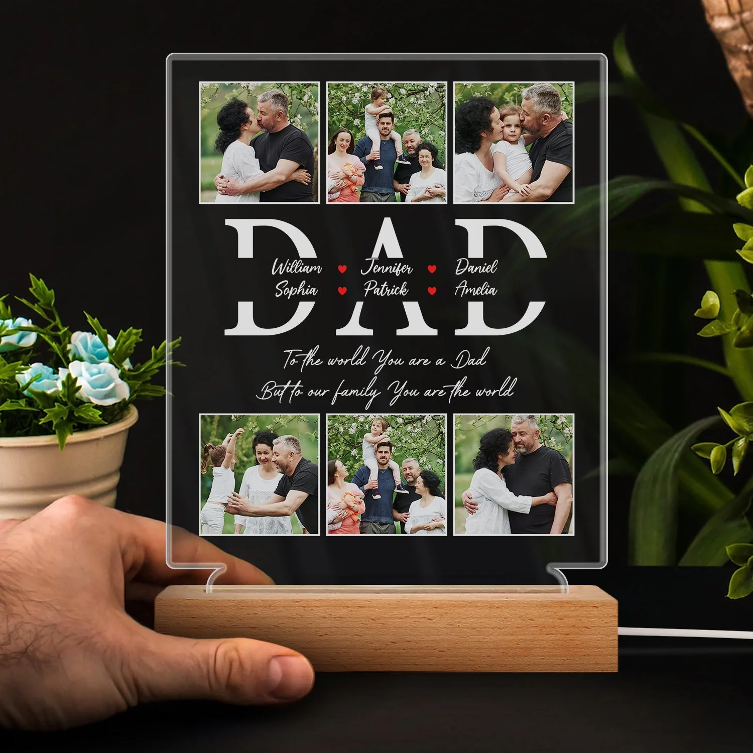 Custom Photo Dad To Our Family You Are The World - Gift For Father - Personalized 3D Led Light Wooden Base - Image 4