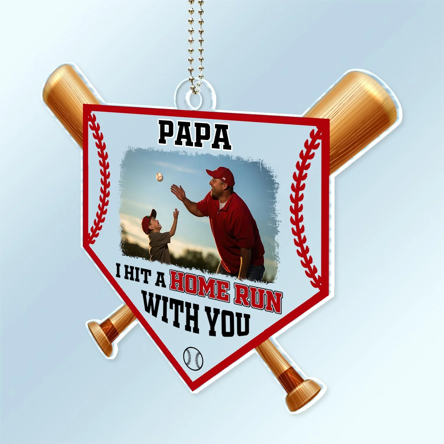 Custom Photo Dad We Hit A Home Run With You - Gift For Baseball Dad, Father - Personalized Acrylic Car Hanger - Image 2