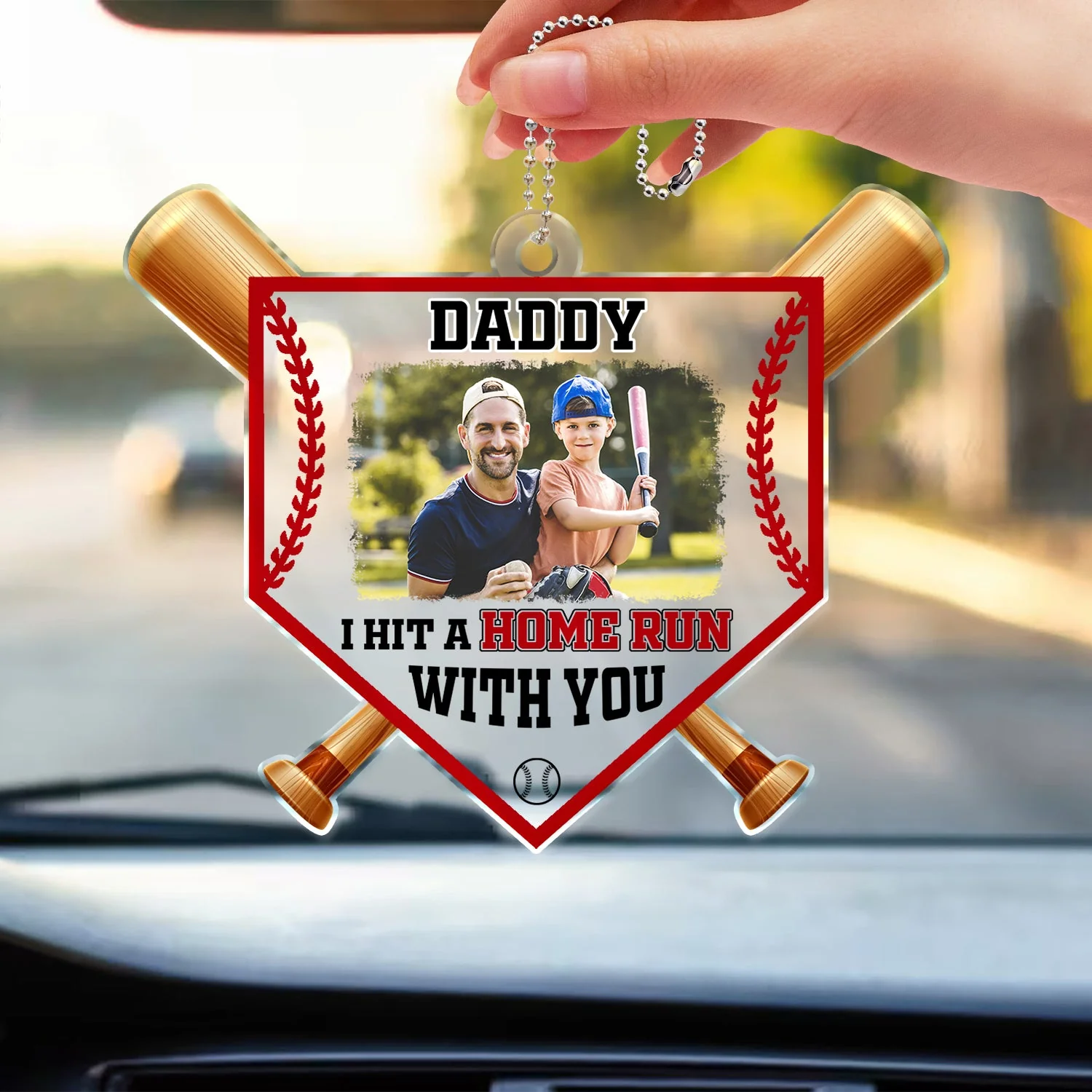 Custom Photo Dad We Hit A Home Run With You - Gift For Baseball Dad, Father - Personalized Acrylic Car Hanger - Image 3