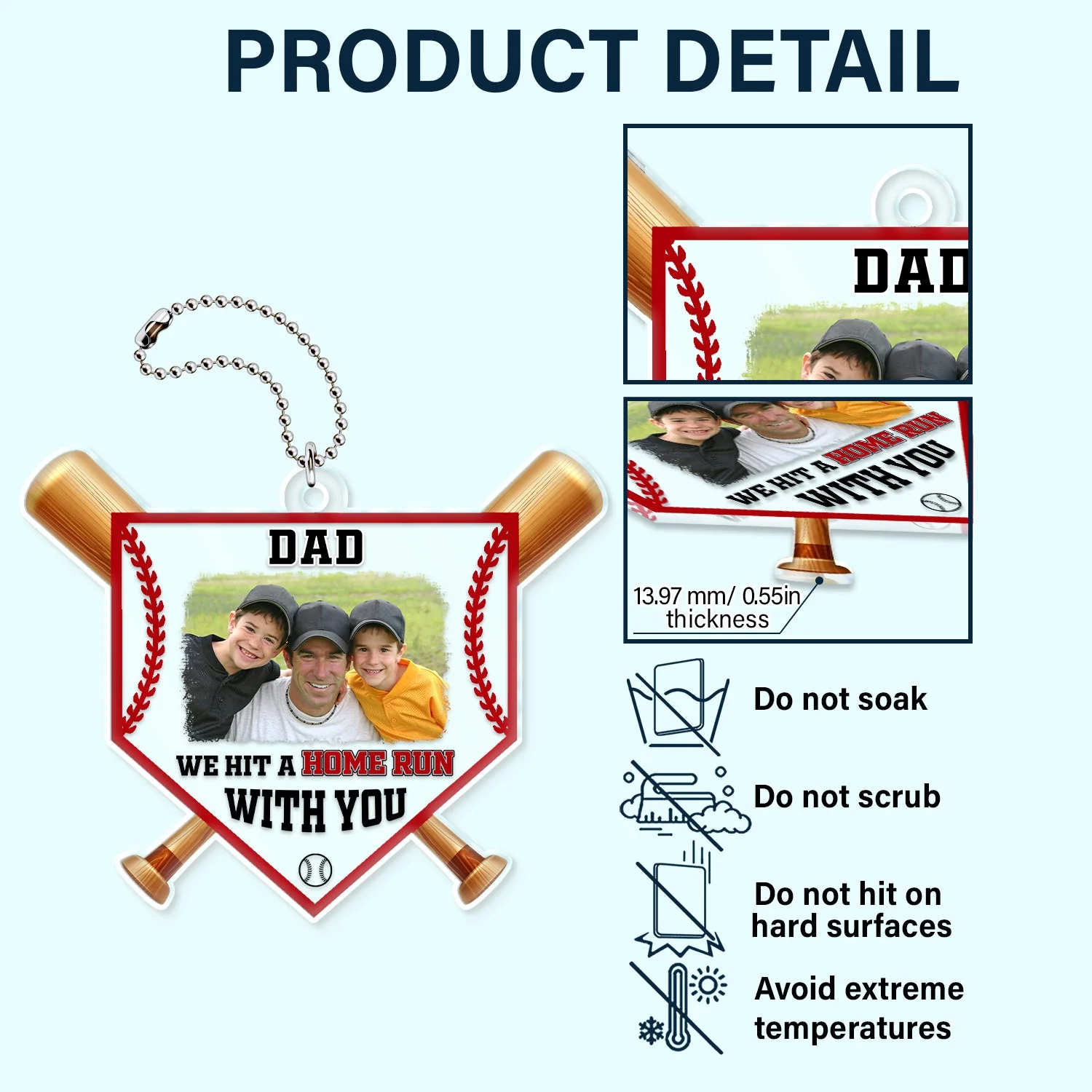 Custom Photo Dad We Hit A Home Run With You - Gift For Baseball Dad, Father - Personalized Acrylic Car Hanger - Image 5