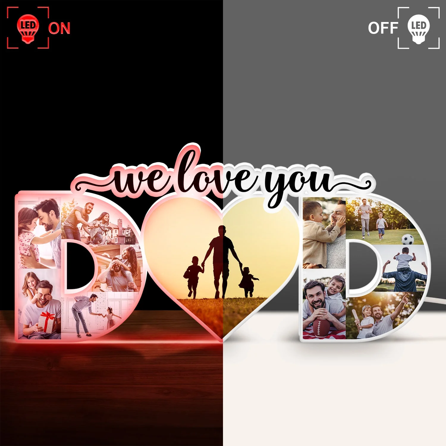 Custom Photo Dad We Love You - Gift For Father - Personalized Custom Shaped Photo Light Box - Image 3