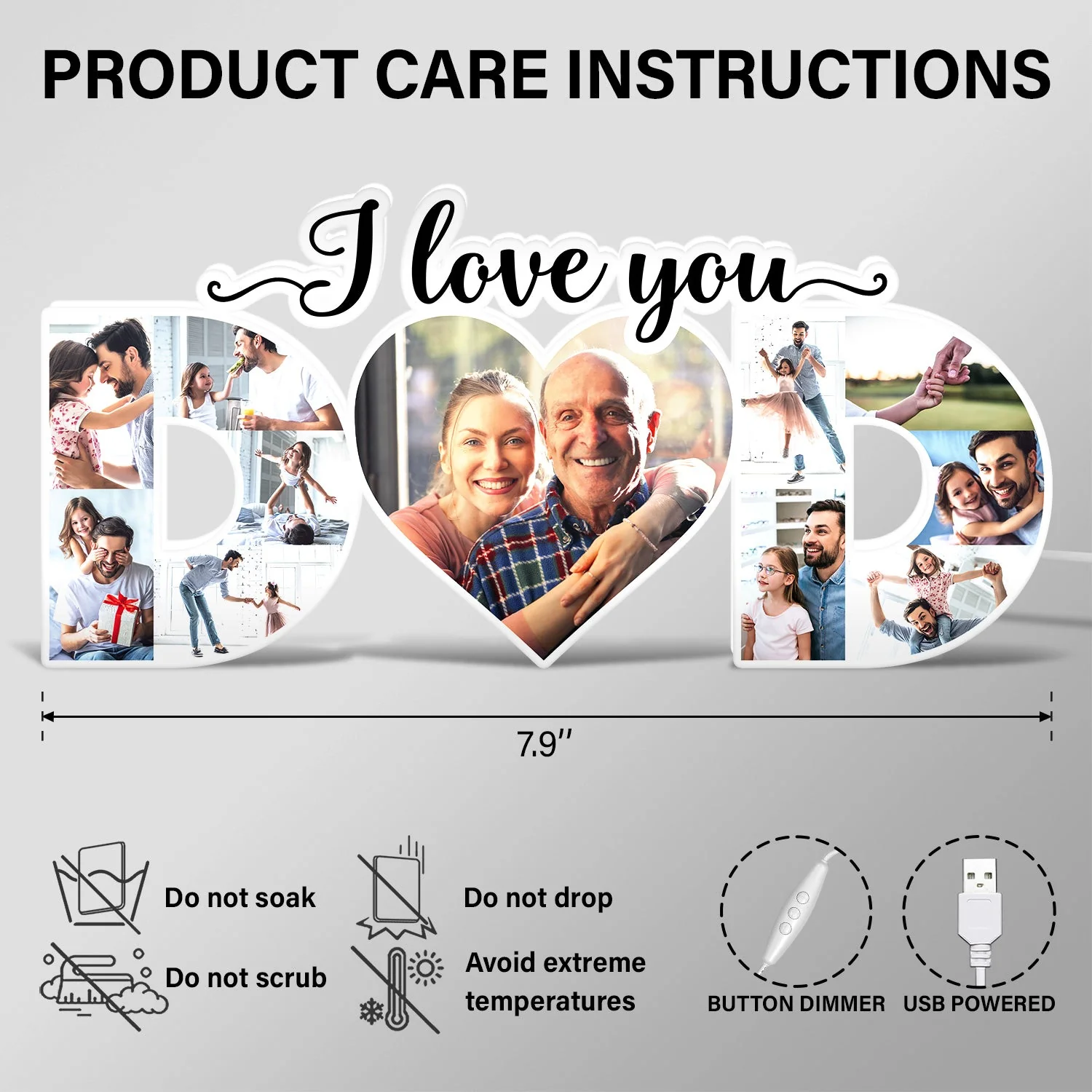 Custom Photo Dad We Love You - Gift For Father - Personalized Custom Shaped Photo Light Box - Image 6