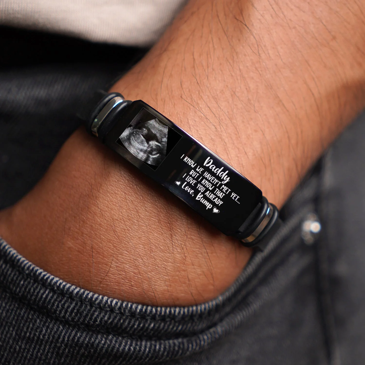 Custom Photo Daddy I Know We Haven't Met Yet - Gift For Dad, Father, New Parents - Personalized Engraved Bracelet - Image 2