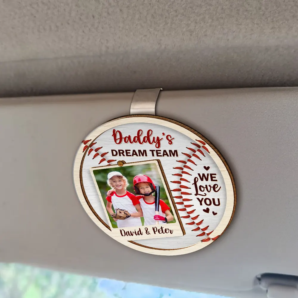 Custom Photo Daddy's Dream Team - Personalized Custom Shaped Car Visor Clip - Image 2