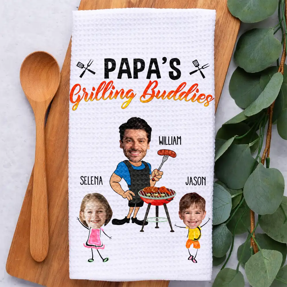 Custom Photo Daddy's Grilling Buddies - Personalized Kitchen Towel - Image 3