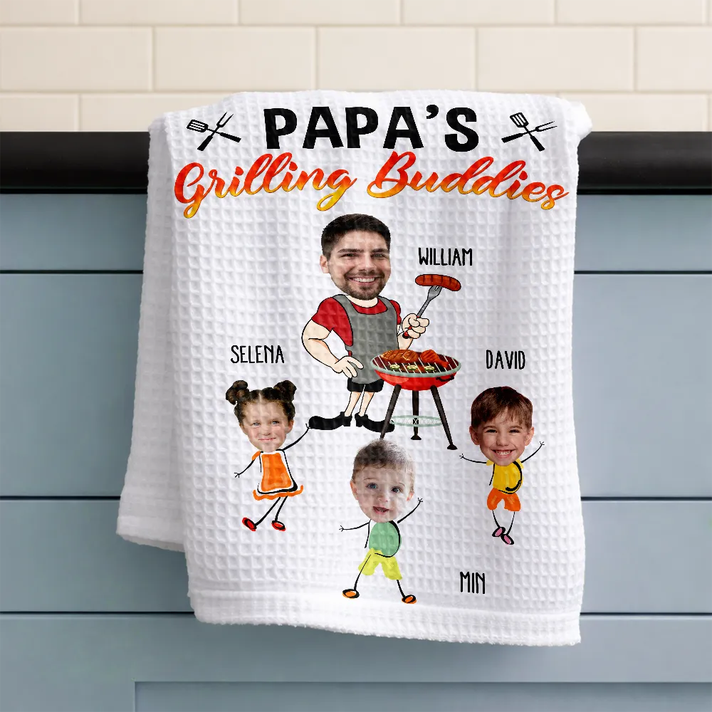 Custom Photo Daddy's Grilling Buddies - Personalized Kitchen Towel - Image 4
