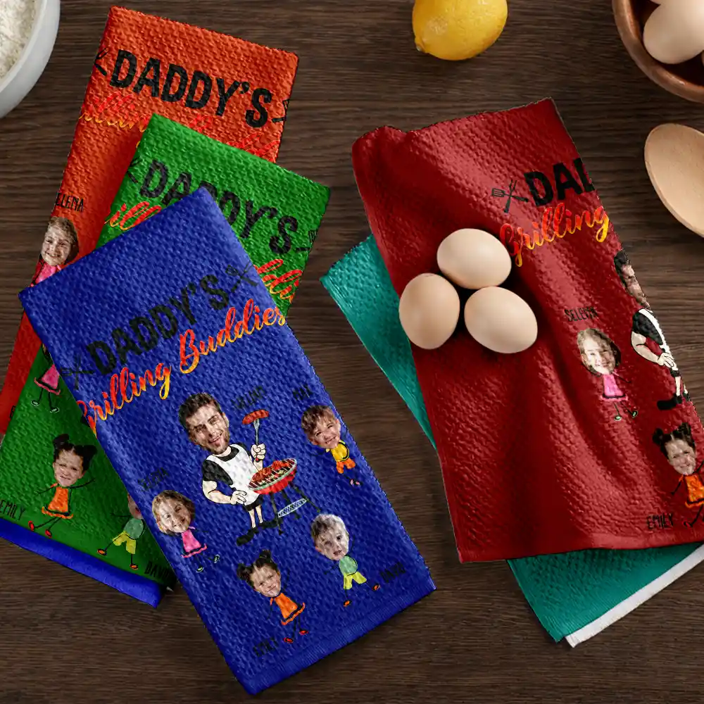 Custom Photo Daddy's Grilling Buddies - Personalized Kitchen Towel - Image 7
