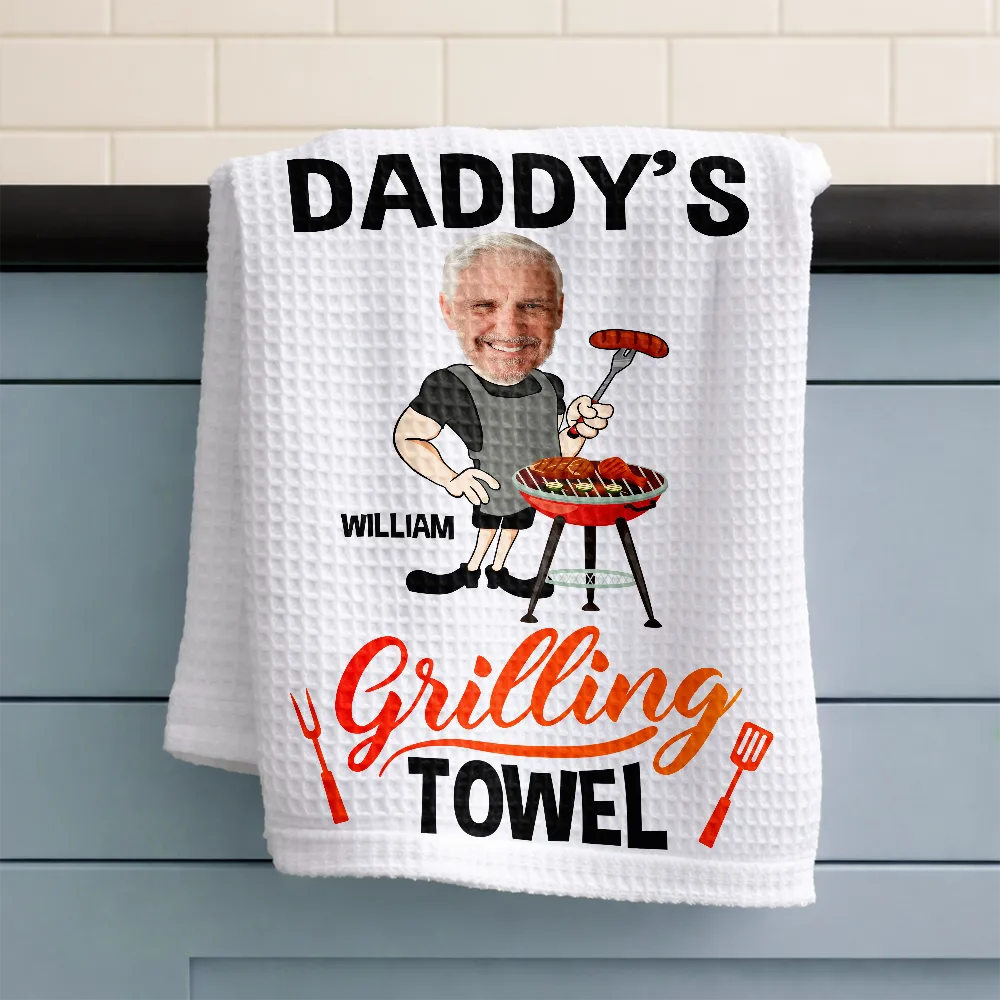Custom Photo Daddy's Grilling - Personalized Kitchen Towel - Image 4