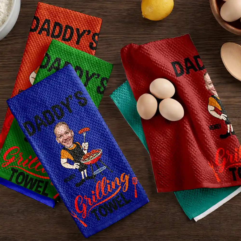 Custom Photo Daddy's Grilling - Personalized Kitchen Towel - Image 7