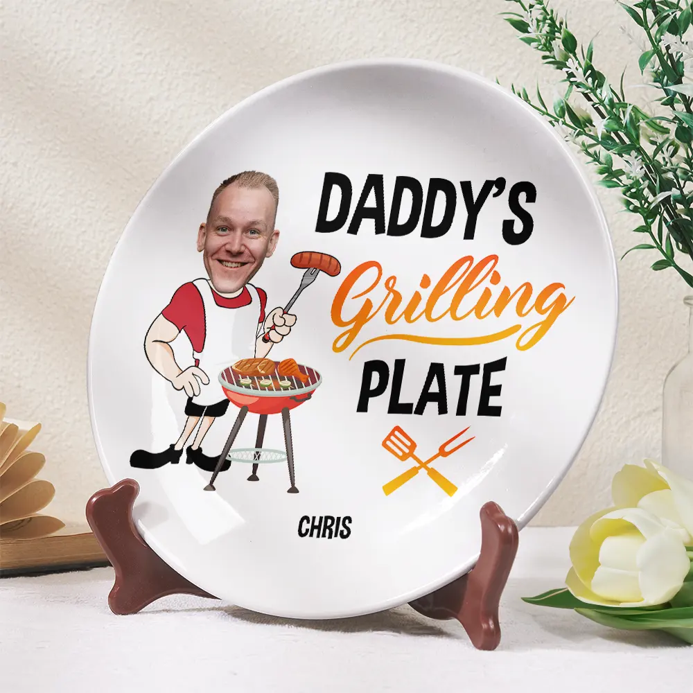 Custom Photo Daddy's Grilling Plate - Personalized Ceramic Plate - Image 3