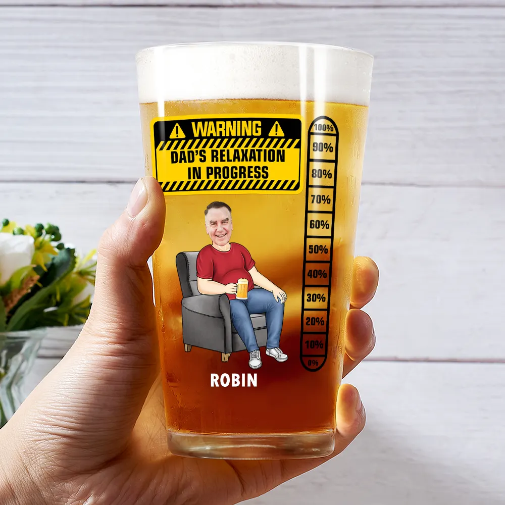 Custom Photo Dad's Relaxation In Progress - Personalized Beer Glass - Image 4