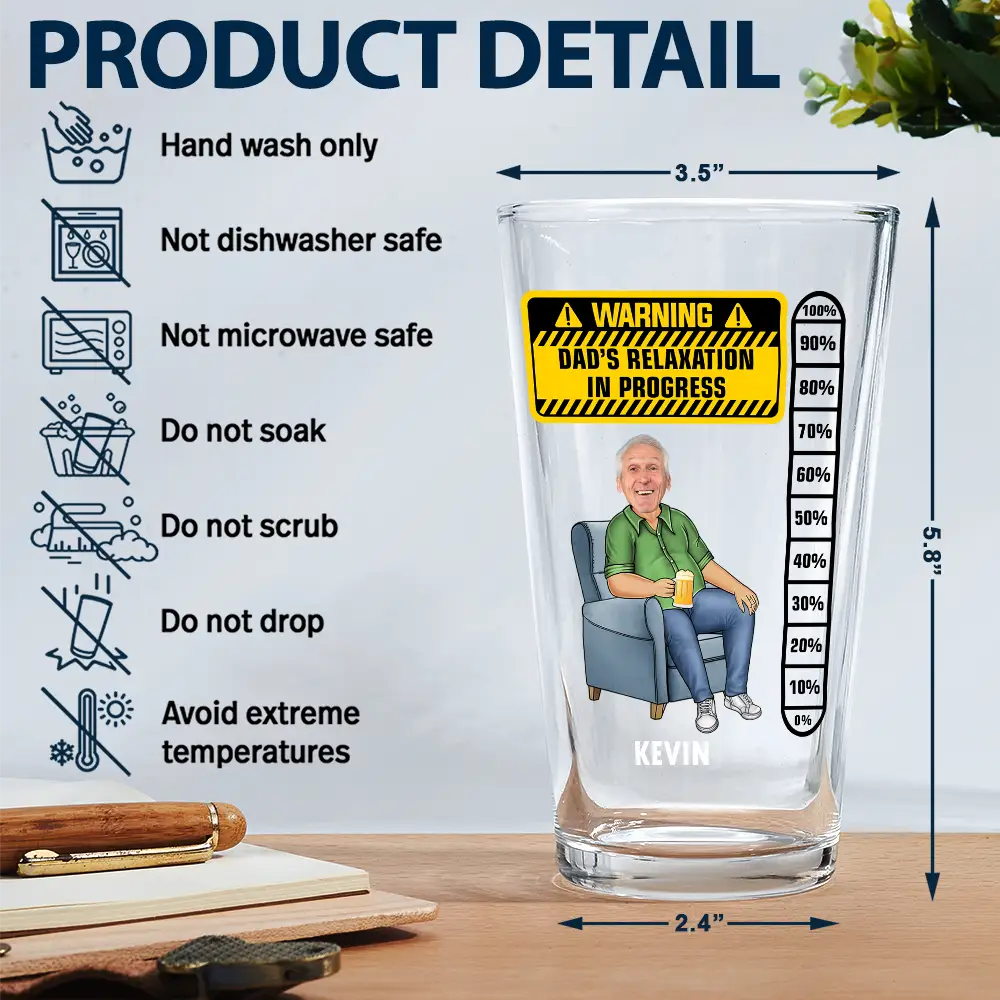 Custom Photo Dad's Relaxation In Progress - Personalized Beer Glass - Image 6