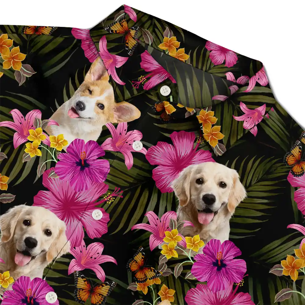 Custom Photo Dark Tropical Flowers - Personalized Hawaiian Shirt - Image 5