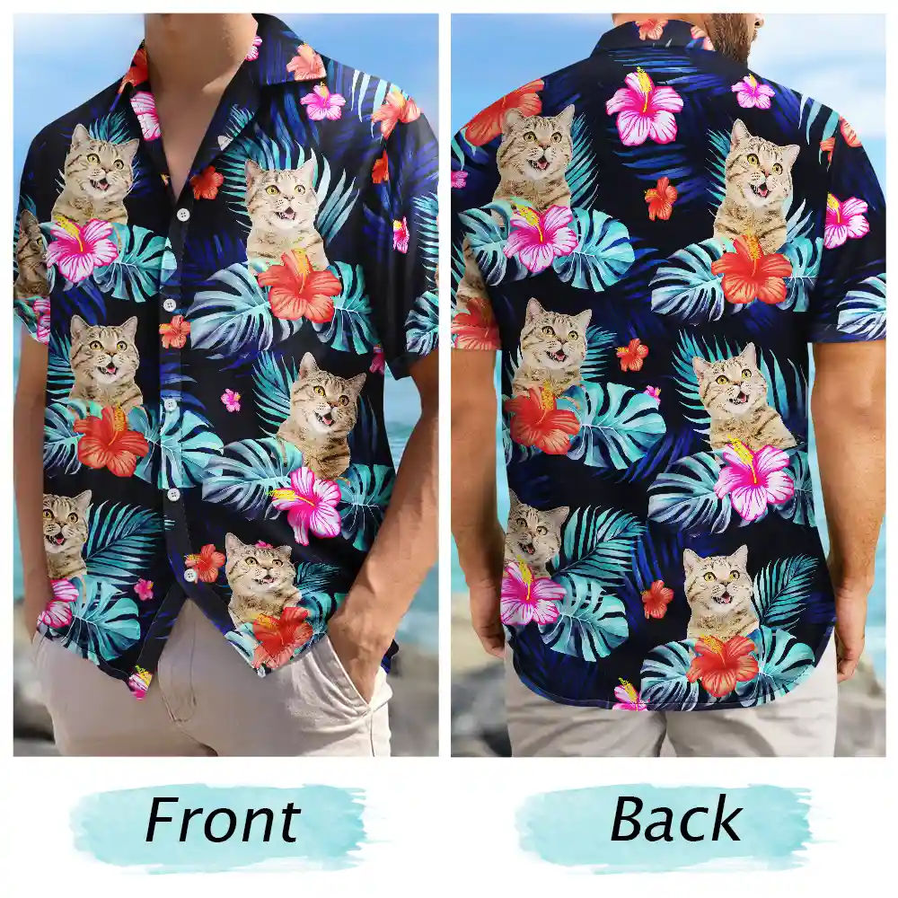 Custom Photo Dark Tropical Flowers - Personalized Hawaiian Shirt - Image 6