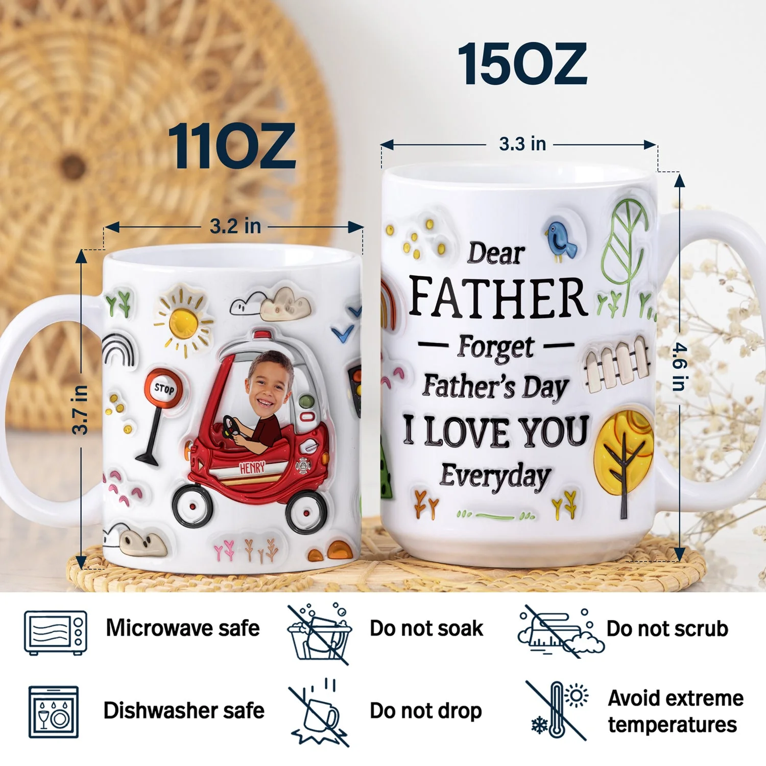 Custom Photo Dear Dad I Love You Everyday - Gift For Father, Grandpa - 3D Inflated Effect Printed Mug, Personalized White Edge-to-Edge Mug - Image 6