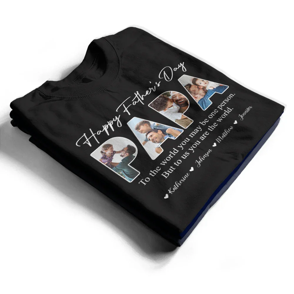 Custom Photo Dear Dad You're The World To Us - Personalized T Shirt - Image 2