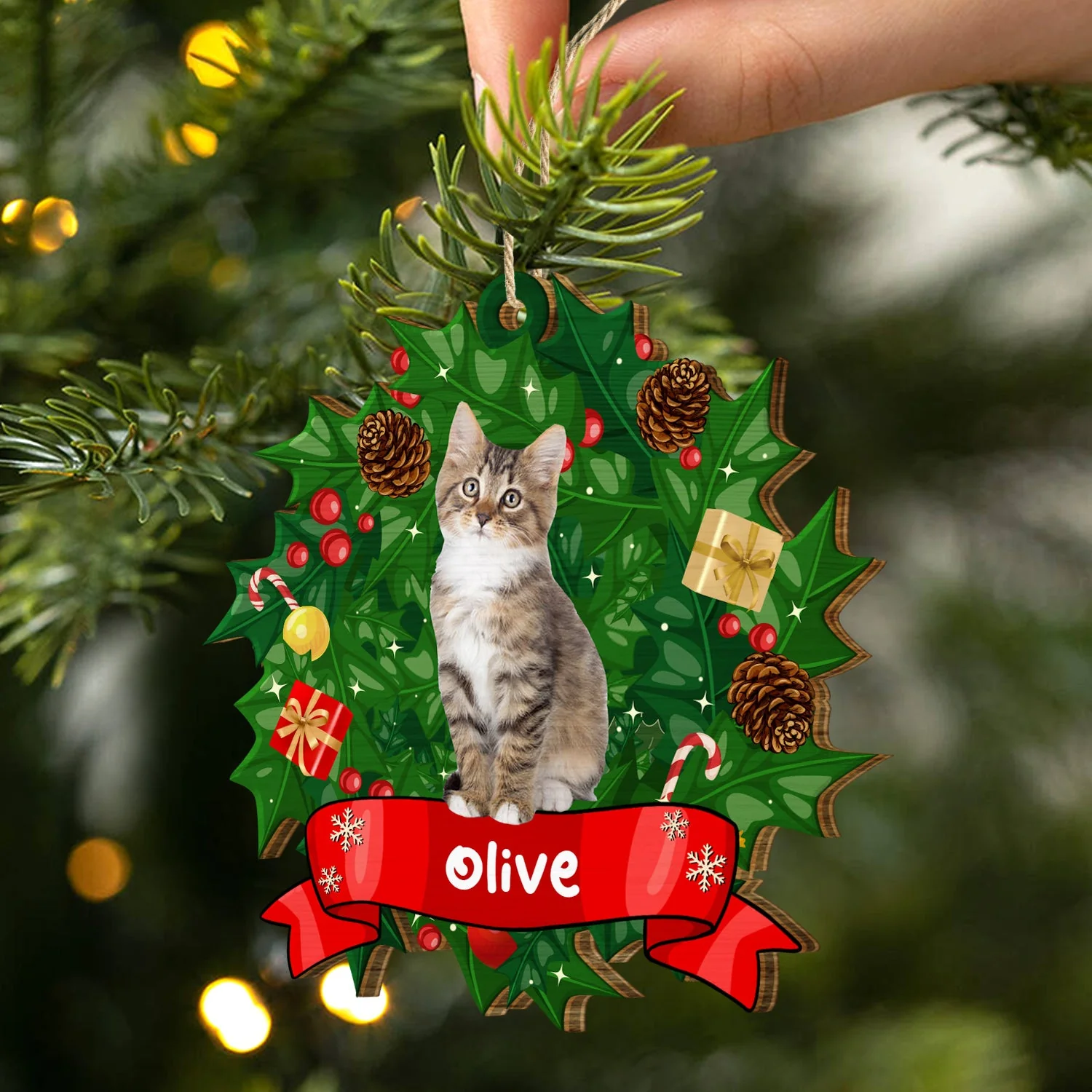 Custom Photo Dear Santa Define Naughty - Christmas Gift For Dog Cat Lovers - Personalized Custom Shaped Wooden Ornament - Image 2