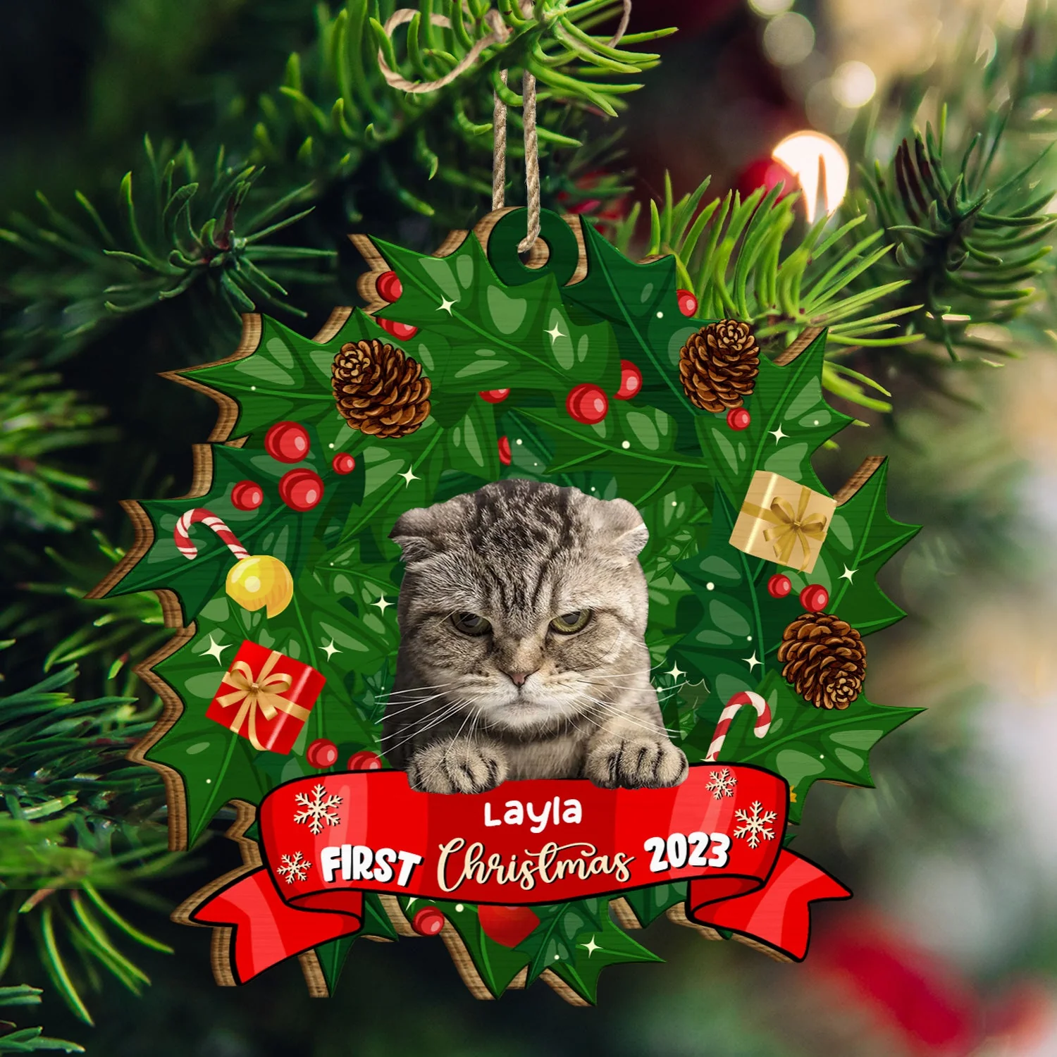Custom Photo Dear Santa Define Naughty - Christmas Gift For Dog Cat Lovers - Personalized Custom Shaped Wooden Ornament - Image 3