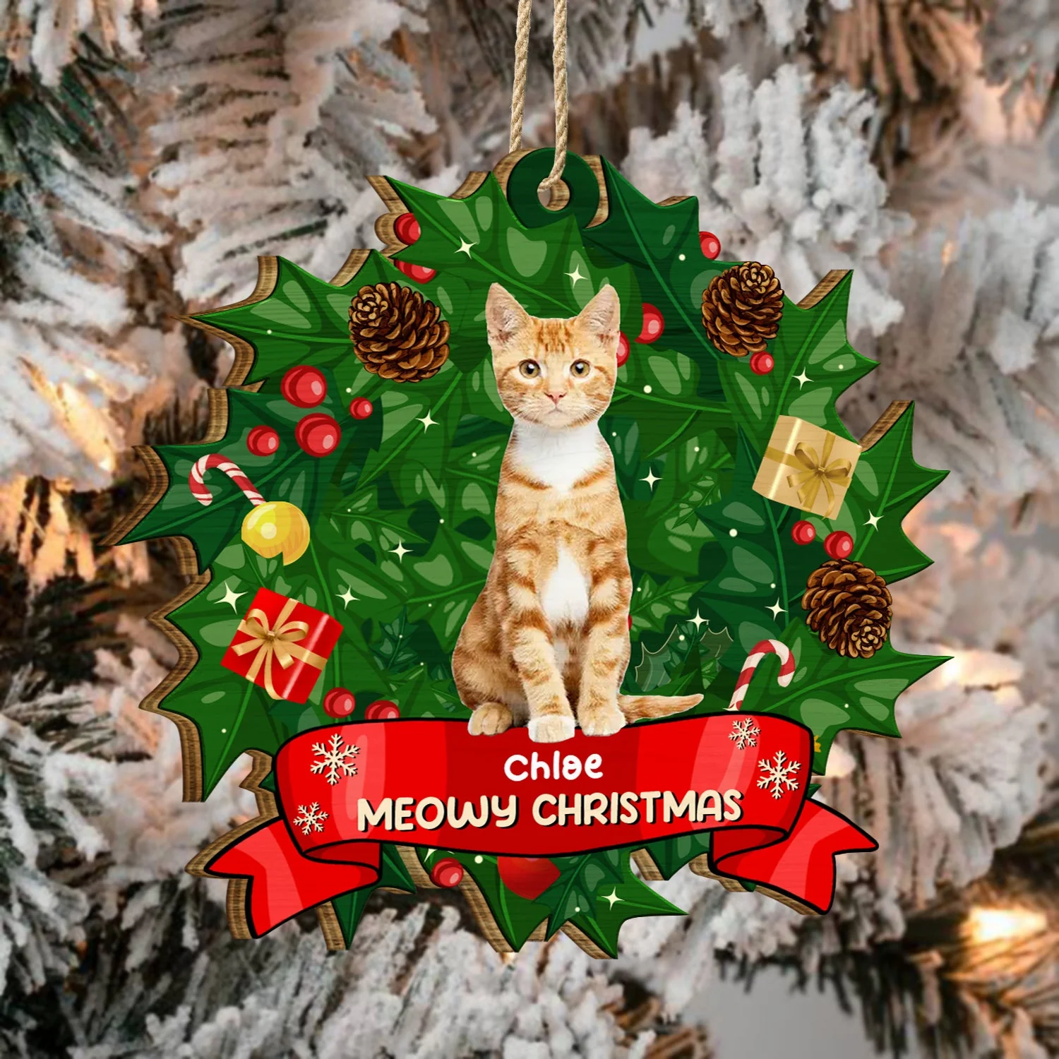 Custom Photo Dear Santa Define Naughty - Christmas Gift For Dog Cat Lovers - Personalized Custom Shaped Wooden Ornament - Image 4