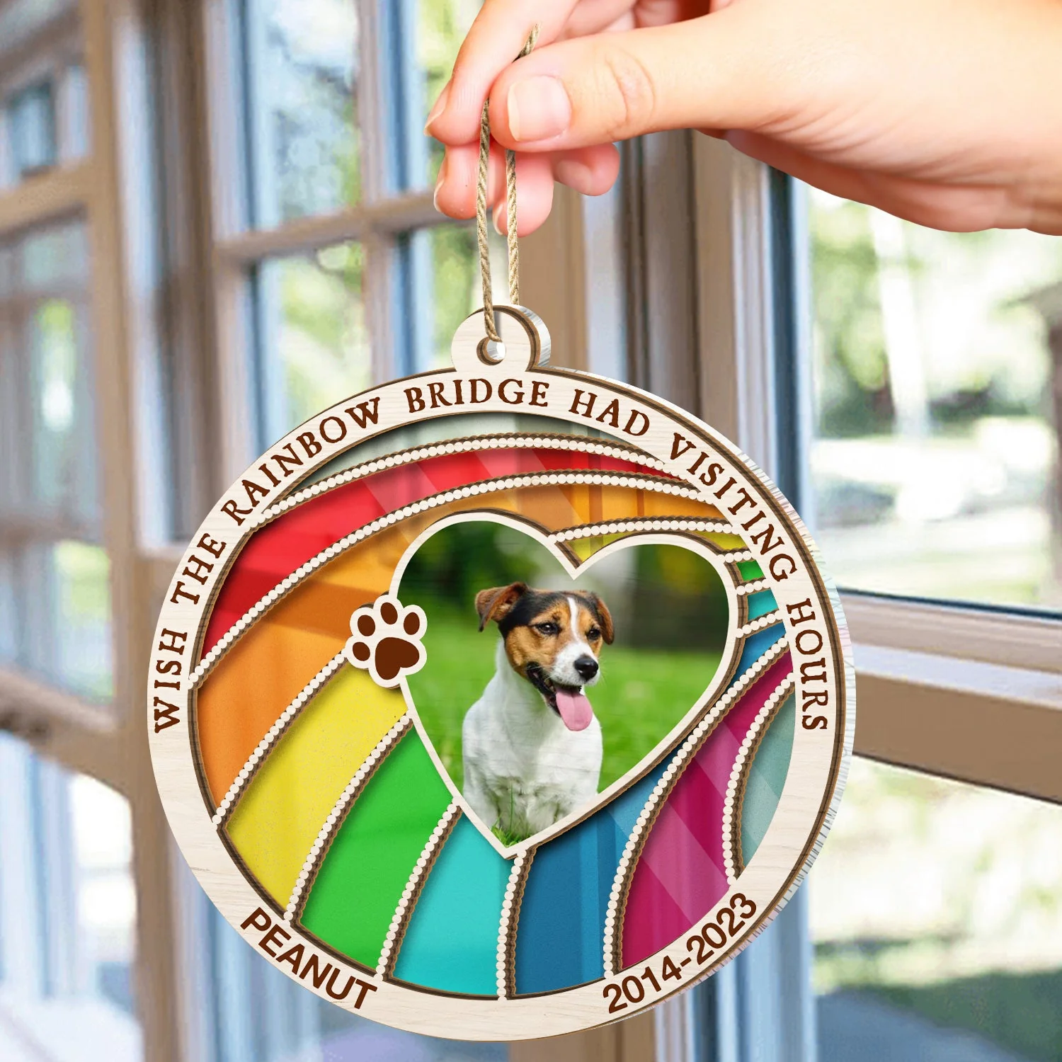 Custom Photo Dog Cat A Piece Of My Heart Is At The Rainbow Bridge - Pet Memorial Gift, Christmas Gift - Personalized Suncatcher Ornament - Image 4