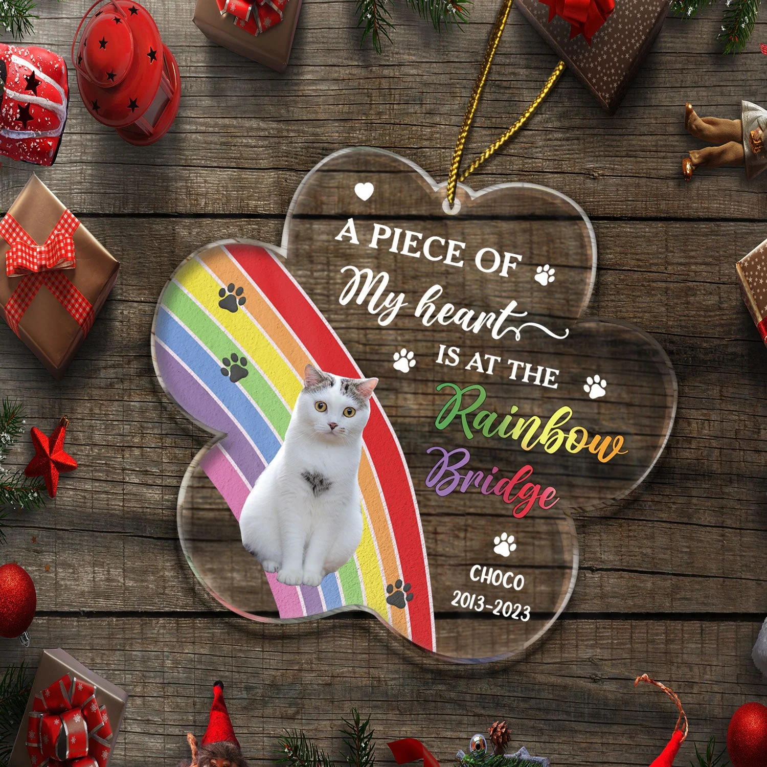 Custom Photo Dog Cat At The Rainbow Bridge - Christmas Keepsake, Memorial Gift For Pet Lovers - Personalized Custom Shaped Acrylic Ornament - Image 6