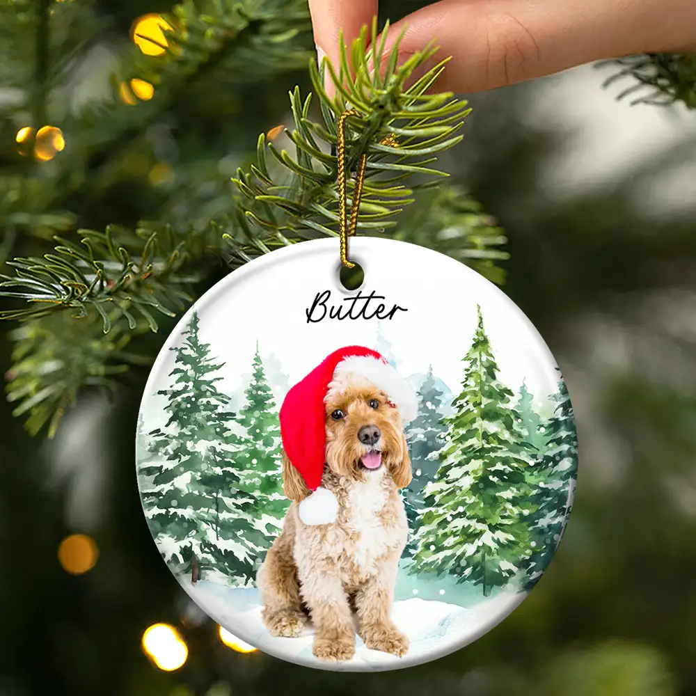 Custom Photo Dog Cat Christmas - Personalized Circle Ceramic Ornament - Image 4
