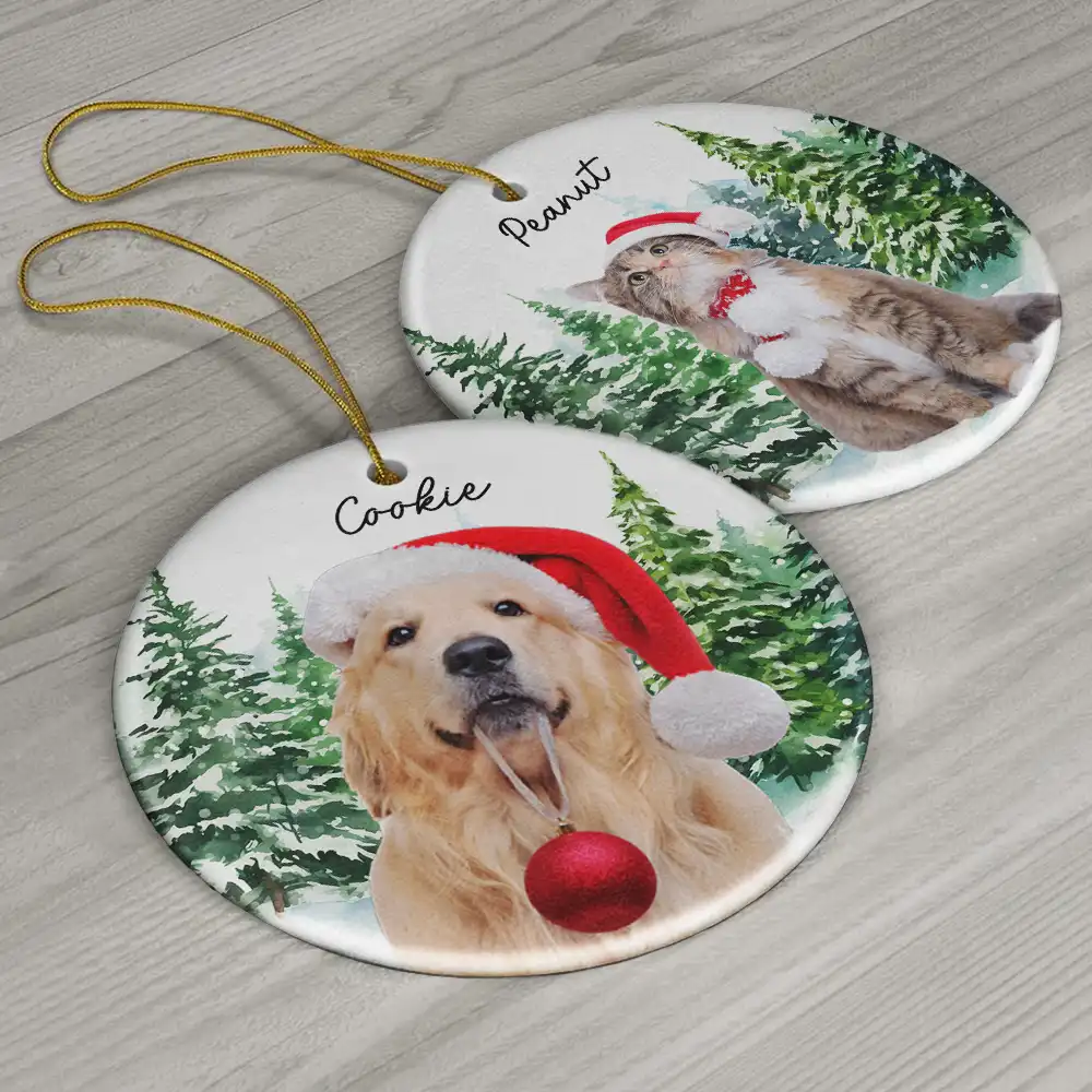 Custom Photo Dog Cat Christmas - Personalized Circle Ceramic Ornament - Image 7