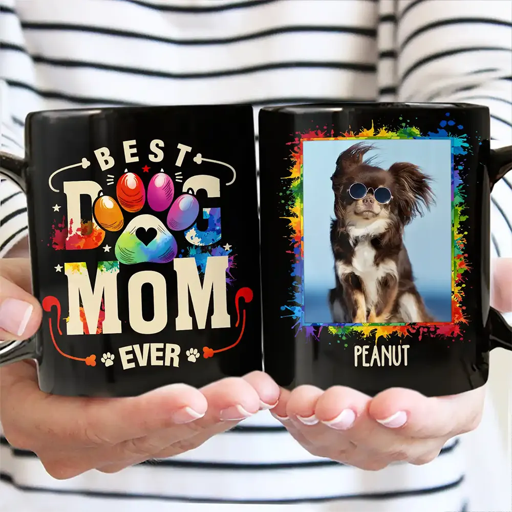 Custom Photo Dog Cat Dad Mom - Personalized Black Mug - Image 2