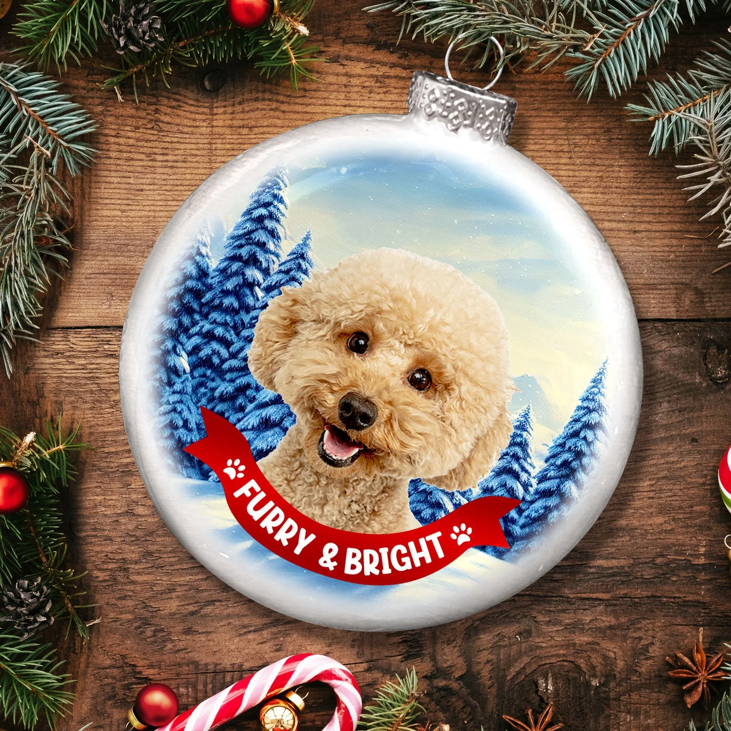 Custom Photo Dog Cat Dear Santa Define Naughty - Christmas Gift For Pet Lovers - Personalized White Flat Ball Ornament - Image 5
