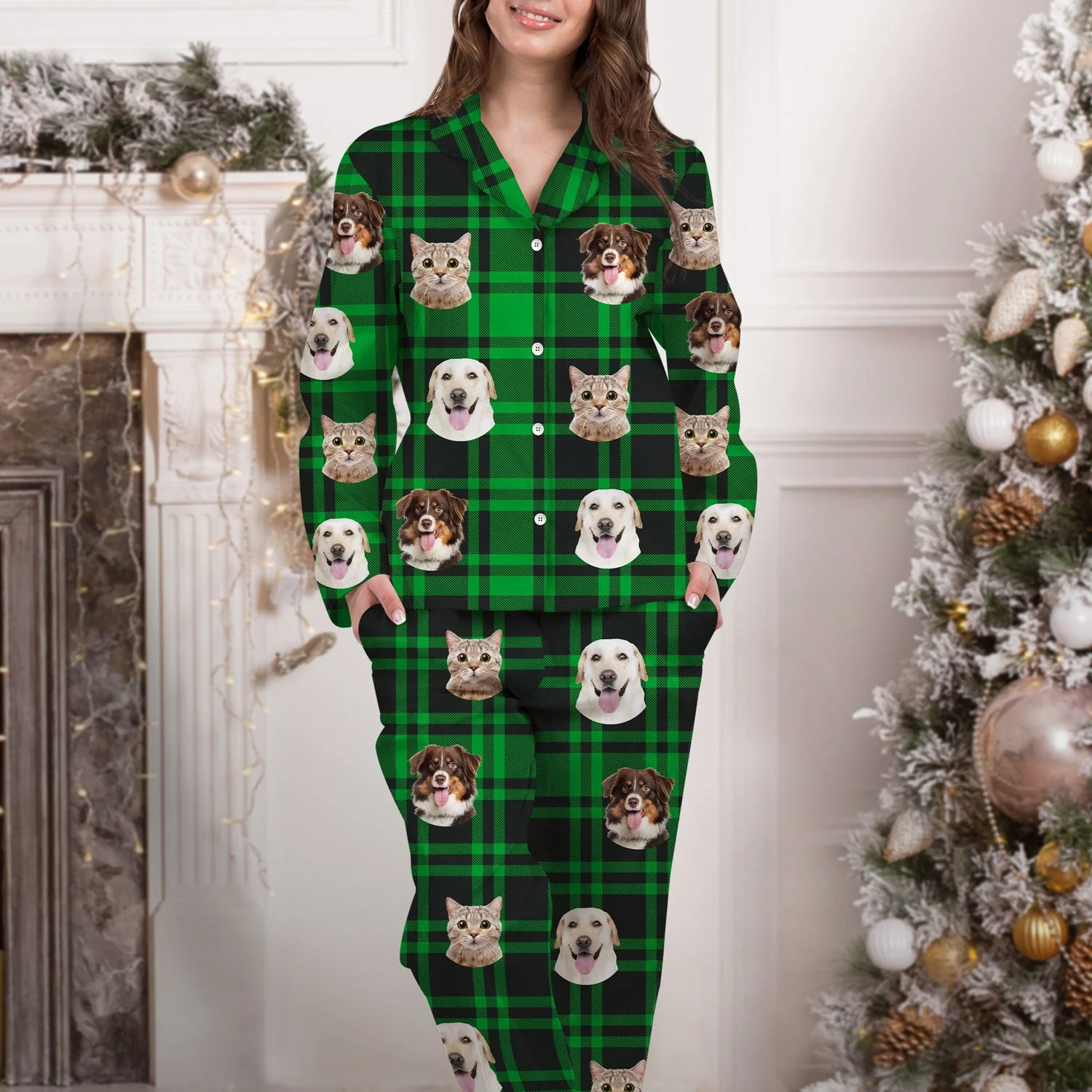 Custom Photo Dog Cat Face - Gift For Pet Lovers - Personalized Long Pajamas Set - Image 4