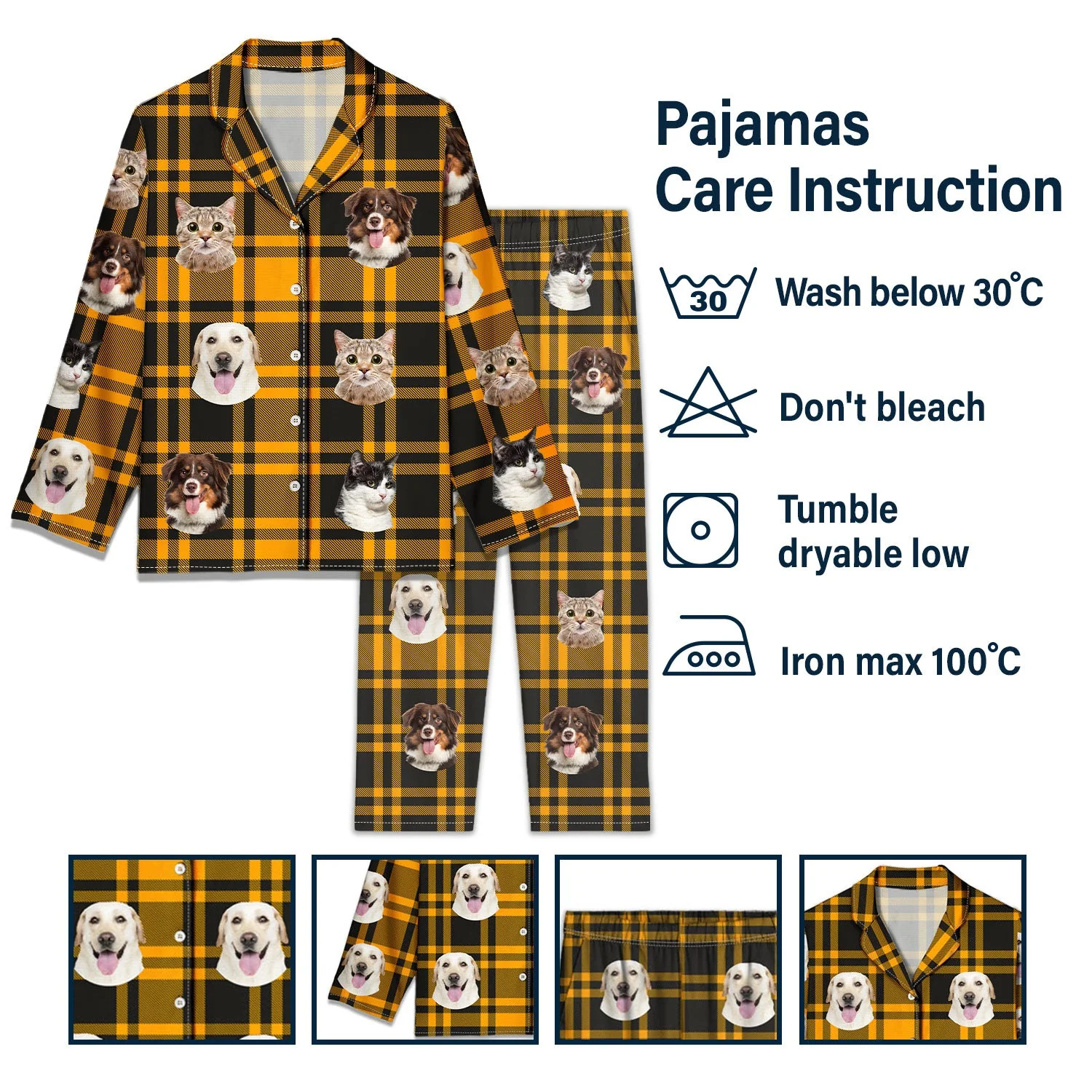 Custom Photo Dog Cat Face - Gift For Pet Lovers - Personalized Long Pajamas Set - Image 7
