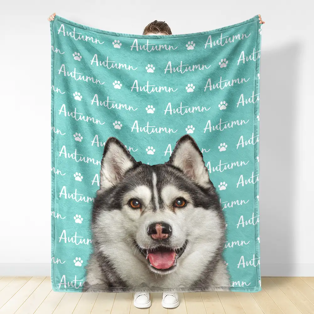 Custom Photo Dog Cat Face With Name - Personalized Fleece Blanket, Sherpa Blanket - Image 4