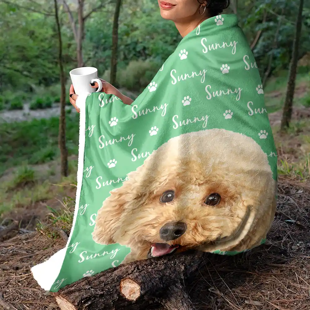 Custom Photo Dog Cat Face With Name - Personalized Fleece Blanket, Sherpa Blanket - Image 6
