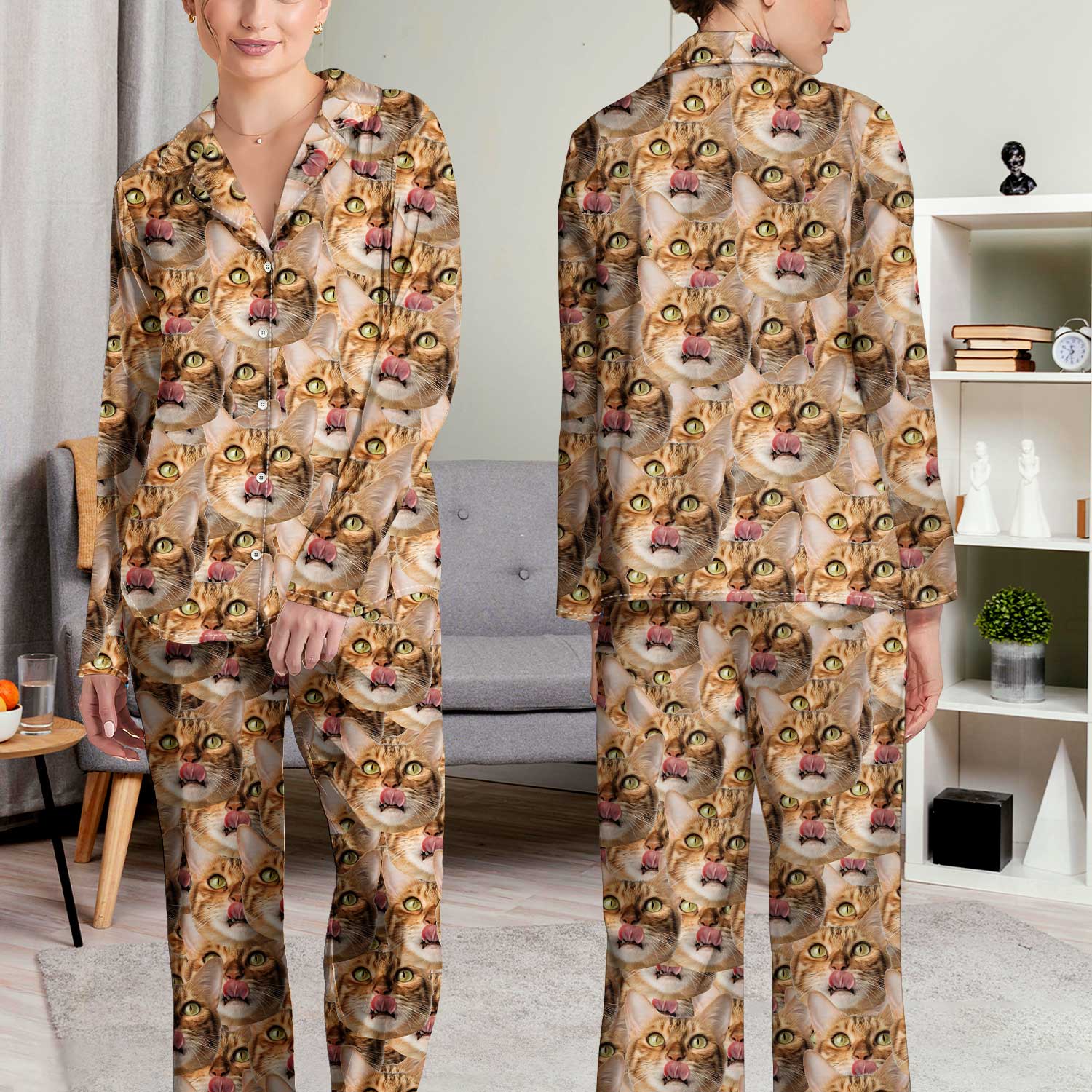 Custom Photo Dog Cat Faces - Gift For Pet Lovers, Dog Mom, Dog Dad, Cat Mom, Cat Dad - Personalized Long Pajamas Set - Image 5