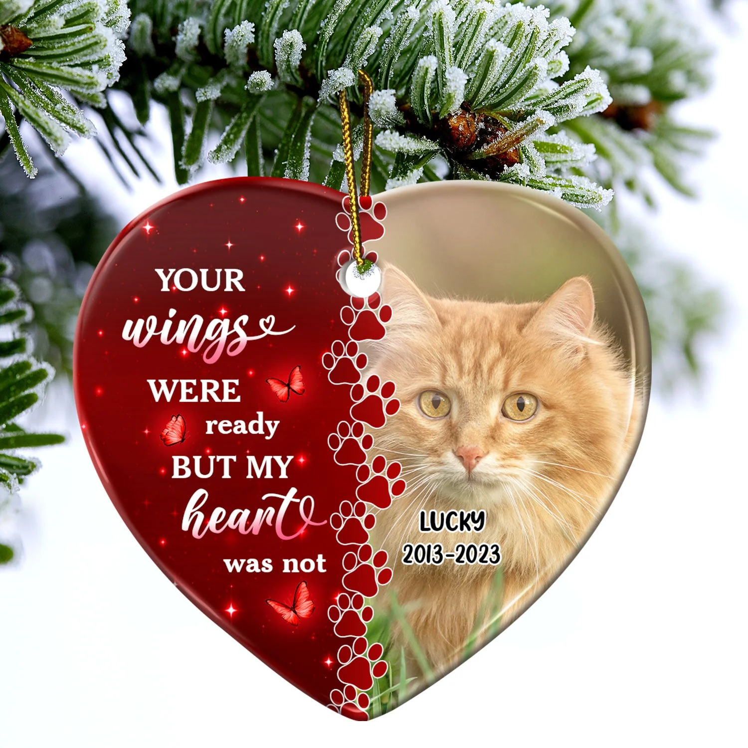 Custom Photo Dog Cat Forever In My Heart - Christmas Keepsake, Memorial Gift For Pet Lovers - Personalized Heart Ceramic Ornament - Image 4