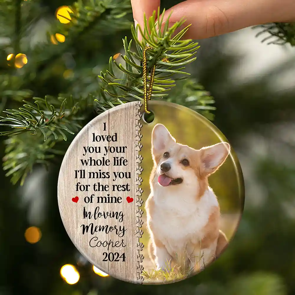 Custom Photo Dog Cat Forever In Our Hearts - Christmas Memorial Gift - Personalized Custom Circle Ceramic Ornament - Image 3