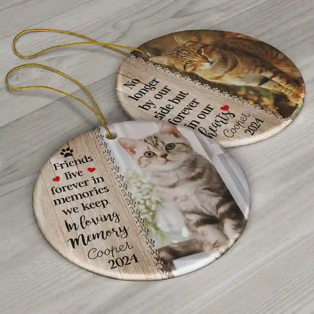 Custom Photo Dog Cat Forever In Our Hearts - Christmas Memorial Gift - Personalized Custom Circle Ceramic Ornament - Image 6