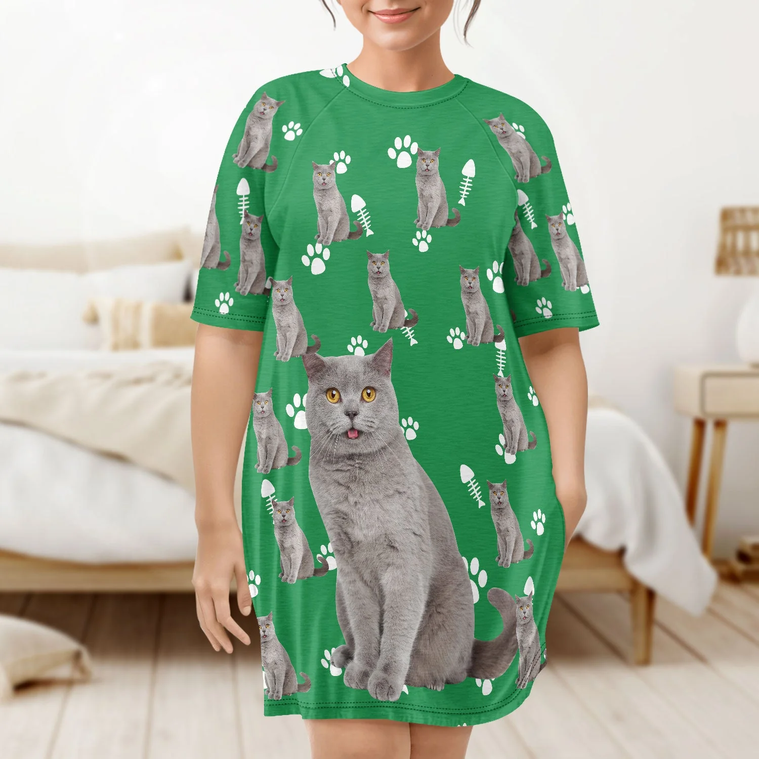 Custom Photo Dog Cat - Gift For Pet Lovers, Pet Mom - Personalized Women's Sleep Tee - Image 5
