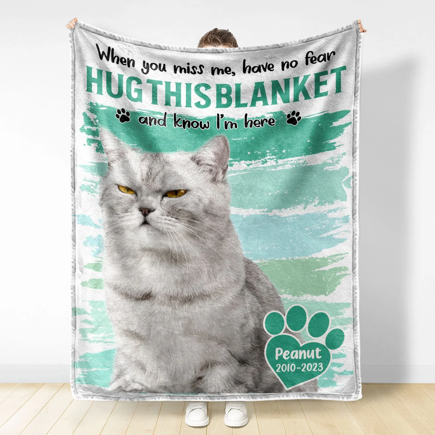Custom Photo Dog Cat Hug This Blanket - Pet Memorial Gift, Sympathy Gift - Personalized Fleece Blanket - Image 2