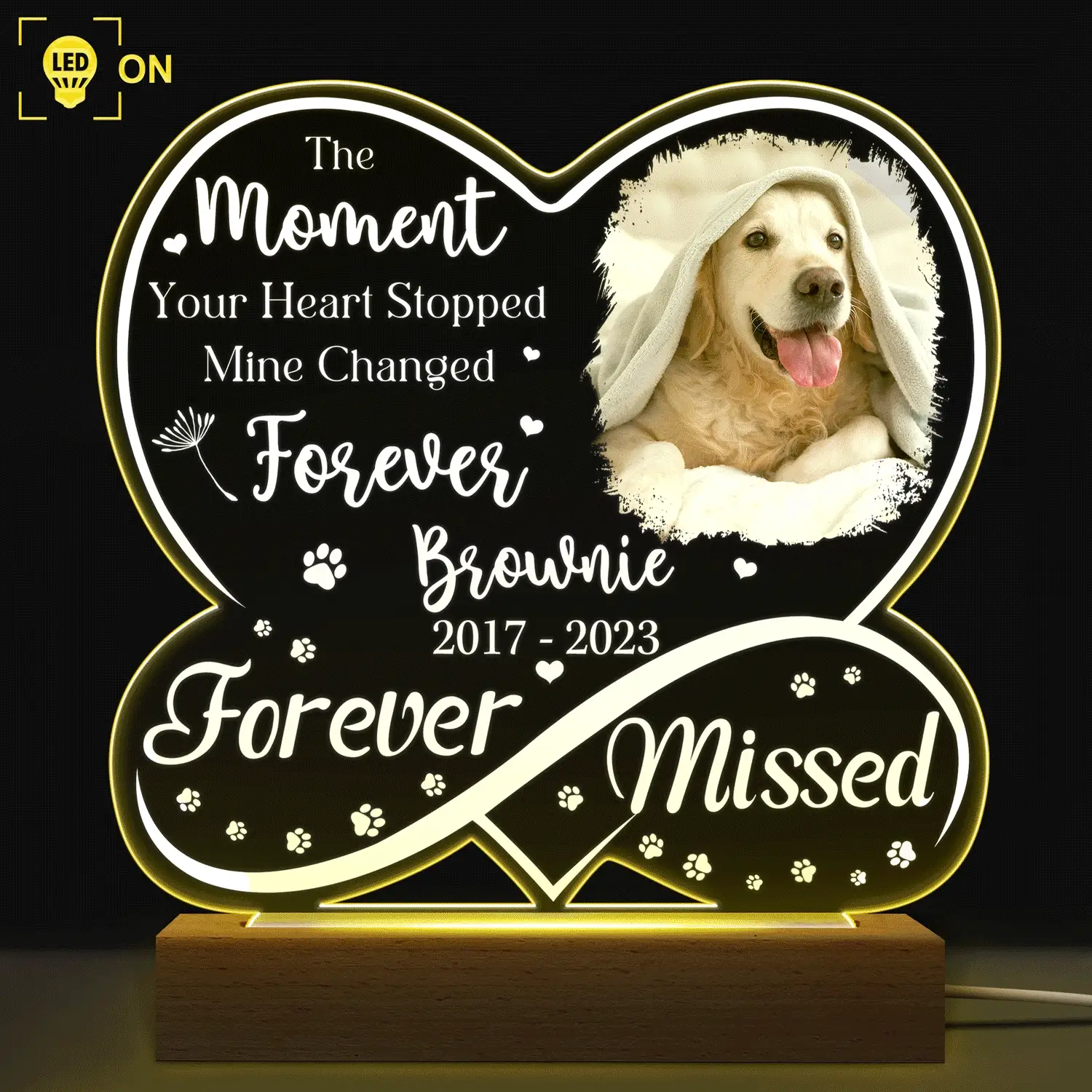 Custom Photo Dog Cat Infinity Heart Forever Missed - Pet Memorial Gift, Sympathy Gift - Personalized 3D Led Light Wooden Base - Image 2