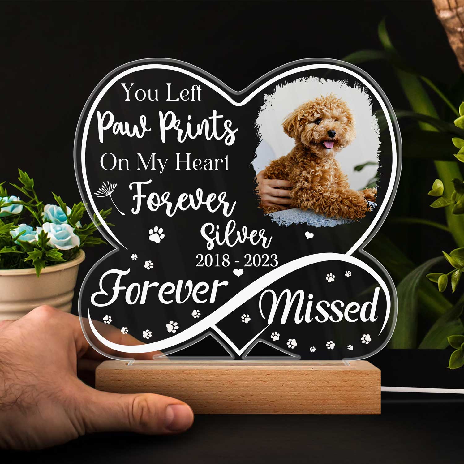 Custom Photo Dog Cat Infinity Heart Forever Missed - Pet Memorial Gift, Sympathy Gift - Personalized 3D Led Light Wooden Base - Image 4